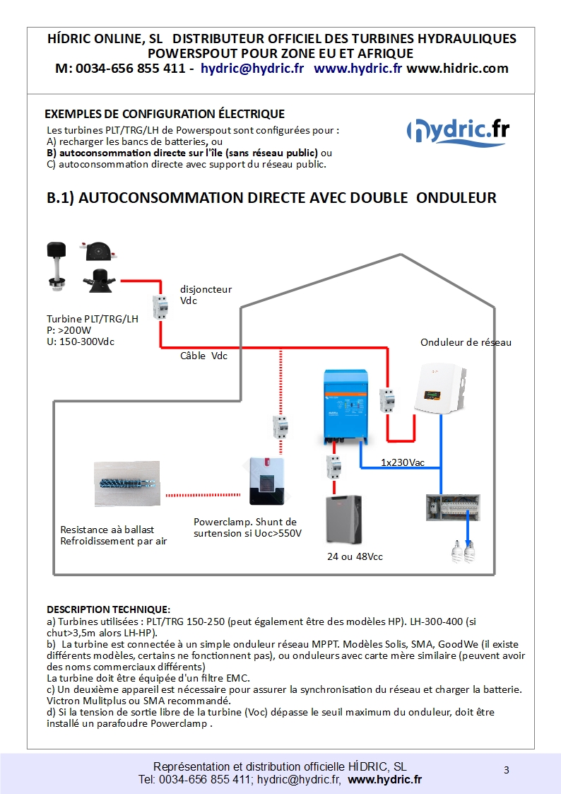 B_1_Exemples configurations eléctiques pour turbines Powerspout_ ou similaires 2024_batterie avec double onduleur