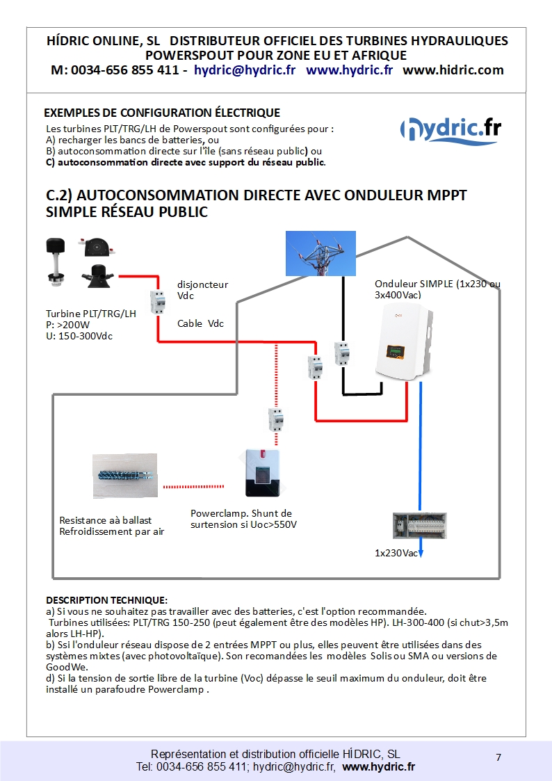 C_2_Exemples configurations eléctiques pour turbines Powerspout_ ou similaires 2024_Onduleur reseau